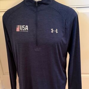 Under Armour USA Lacrosse 1/4 Zip Pullover Men’s L Navy Loose Fit Raglan Sleeves